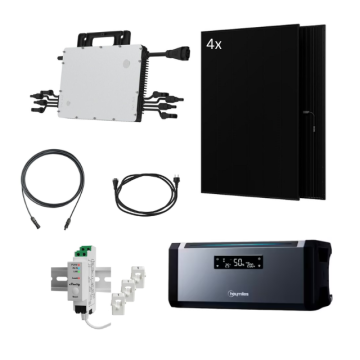 Balkonkraftwerk mit Speicher 1600W, 1,92kWh – 4 Module Glas/Glas Full black – HMS-1600-4T