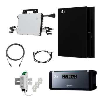 Balkonkraftwerk mit Speicher 1600W, 3,84kWh – 4 Module Glas/Glas Full black – HMS-1600-4T