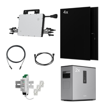Balkonkraftwerk mit Speicher 800W, 4,48kWh – 4 Module Glas/Glas Full black – HMS-1600-4T