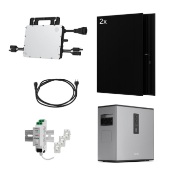Balkonkraftwerk mit Speicher 800W, 2,24kWh – 2 Module Glas/Glas Full black – HMS-800W-2T